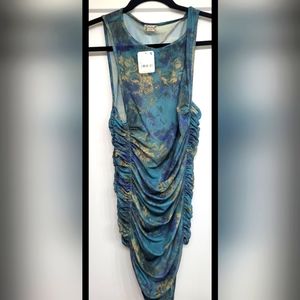 Intimately Free People Ruched Body Suit, Sheer/Mesh, Turquoise, Size Large.